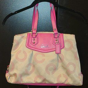 Coach CarryAll Ashley Madison Khaki/Pink Dotted Op Art F20049 Taupe/Pink